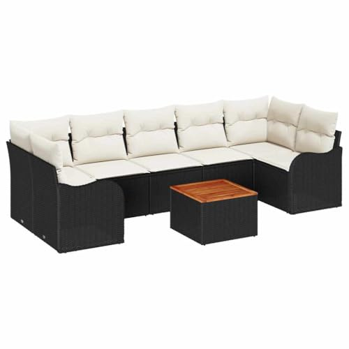 vidaXL 8-teiliges Garten-Sofaset mit Kissen in Schwarz und Weiß aus Poly-Rattan – Modulares Möbelset für die Terrasse. Perfekt für entspannte Stunden im Freien, flexibel einsetzbar.