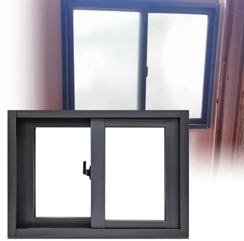 Großes Schiebefenster für Schuppen mit Schloss und Schrauben, 109 x 30 cm (43 x 12 Zoll), Schwarz, ideal für Schuppen, Badezimmer, Keller und Hühnerställe.