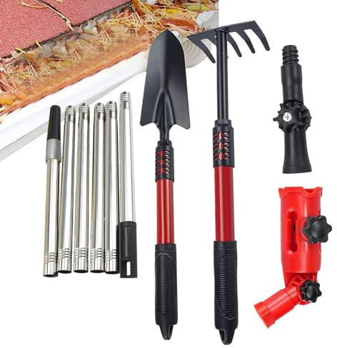 Fierudeng Nettoyeur De Gouttière - Pelle De Nettoyage Télescopique avec Perches Extension,Léger Résistant à la Rouille pour Débris et Feuilles après Intempéries