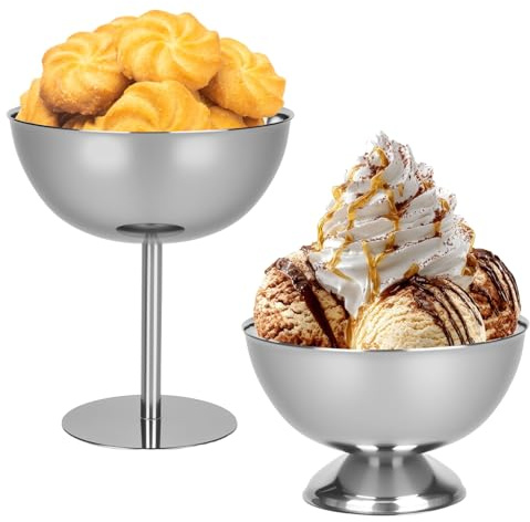 bssmmai 2 Stück Eisschalen Edelstahl Dessertschale Mit Fuß, Dessertgläser 200ml Edelstahl Ice Cream Dessert Tassen Dessertbecher für Eiscreme Obst Salat Pudding