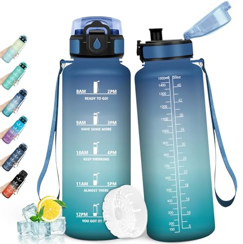 HoneyHolly Trinkflasche 1500ML, Sportflasche mit Filter, Wasserflasche, Auslaufsicher mit Zeitmarkierung, Trinkflasche Kohlensäure Geeignet, Wasserflasche Sport für Wandern, Radfahren, Fitness, Gym
