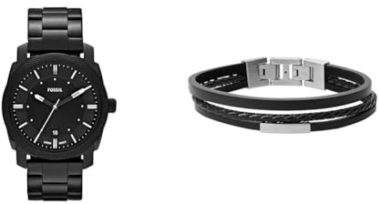 FOSSIL Herren Machine Schwarze Edelstahl Uhr und Townsman Leder Armband, Set