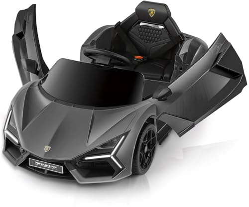 ELEMARA Voiture Electrique Enfants, Lamborghini Electrique Enfant avec Porte à Ciseaux,Télécommande, Voiture Electrique Bebe 12V avec Bluetooth, Lumière LED et Lecteur MP3, Gris