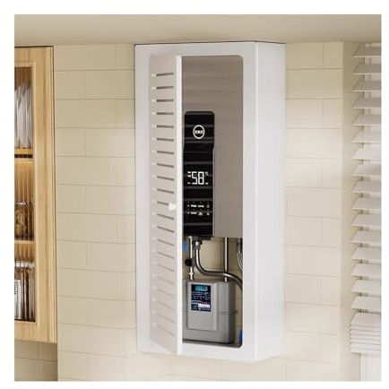 LVLDAWA Cache-Chauffe-Eau À Gaz, Cache-radiateurs en PVC avec Portes, Armoire Étanche Dissimulant Les Tuyaux pour La Cuisine(9.8X25.6X7.9IN)