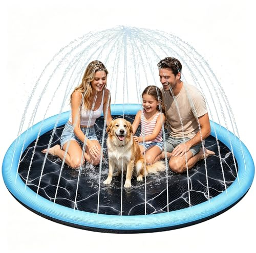 Kids Splash Pad, Sprinkler Play Mat, Thickened Pet Sprinkler Mat, Summer Garden Beach Foldable Outdoor Sprinkler Play Mat for Baby Girls Boys Children or Pet Dog (170cm/66.9in)