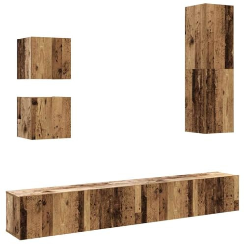 VIHHQGC 5 Piece TV Cabinet Set Wall-mounted Old Wood Engineered Wood TV Stand, 5 Piece Cabinet Set with Ample Storage for Magazines, Books, DVDs, and Multimedia Devices