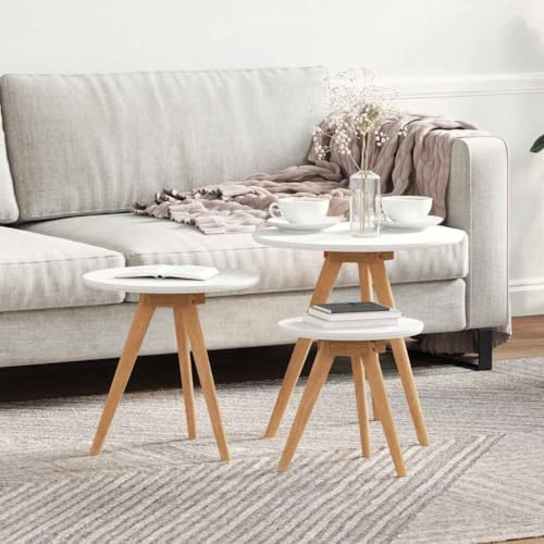 Sinkzol Lot de 3 tables basses marron en bois de noyer massif avec design gigogne pour salon et salon, tables de canapé rondes et tables d'appoint