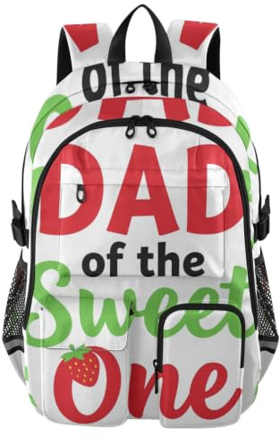 SyXIOP Laptop-Rucksack, Motiv: Dad Of The Sweet One, Erdbeere, Sommer, erster Geburtstag, Arbeit, Büchertasche