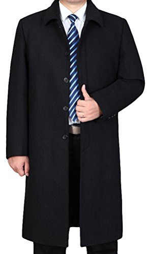 Vogstyle Men's Turn-Down Collar Casual Woolen Coat Winter Long Jacket Single Breasted Overcoat Style 2-Black L