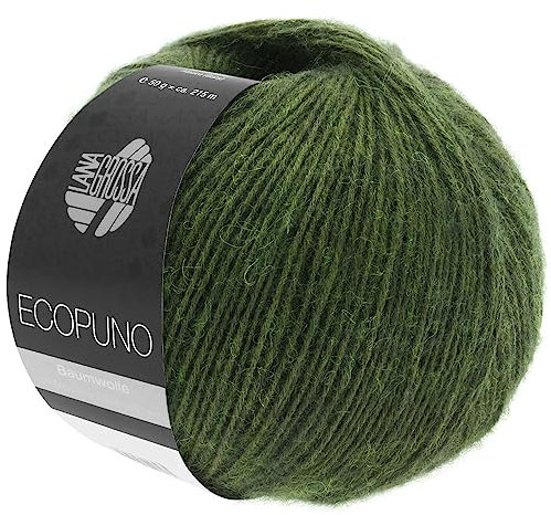 LANA GROSSA Ecopuno | Edle Netzgarnstruktur aus Baumwolle gefüllt mit Merino/Alpaka | Handstrickgarn aus 17% Schurwolle & 11% Alpaka Wolle | 50g Wolle zum Stricken & Häkeln | 215m Garn FB 1