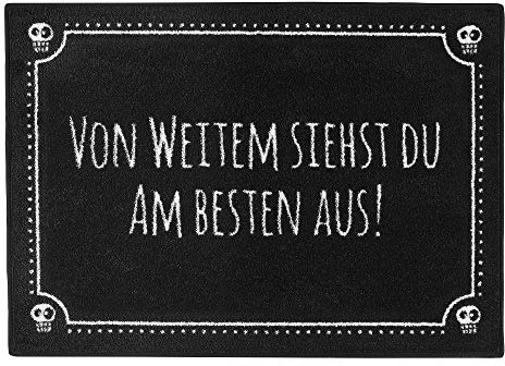 Pechkeks Fußmatte mit Spruch „Von weitem siehst du am besten aus! “ (Größe 70x50cm; rutschfest, waschbar, schwarz)