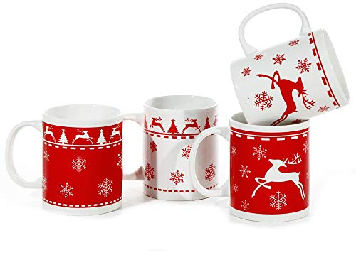 Annastore 12 x Glühweinbecher - Weihnachtstassen mit Hirsch-Design in vier Modellen sortiert Farbe 12 Stück