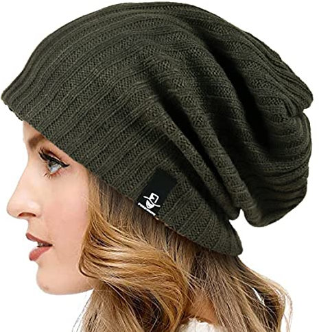VECRY Damen Lässige Mütze Stricken Baskenmütze Gerippte Schädelkappe Winter Sommer Hüte (Solide Grün)