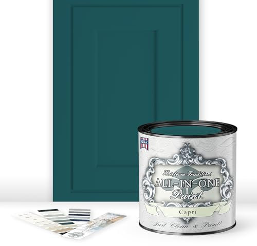 ALL-IN-ONE Paint, Durable cabinet and furniture paint. Built in primer and top coat, no sanding needed. Includes our 30 featured color card - Capri (green teal), Quart