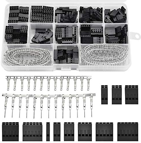 Perfetsell 620 pcs Kit 2.54mm Conectores Electronica Conectores Hembra Pin 1/2 / 3/4 / 5/6 Pin para Cableenchufe, Proyectos de Bricolaje, Cable + Caja de Plástico