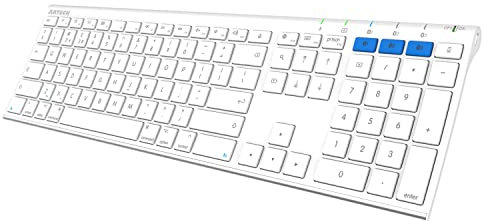 Arteck Bluetooth Keyboard for Mac iPad Multi-Device Stainless Steel Full Size Wireless Keyboard Compatible with iPad, iMac, Mac mini, MacBook, iPhone, Mac OS, iOS, Built-in Rechargeable Battery