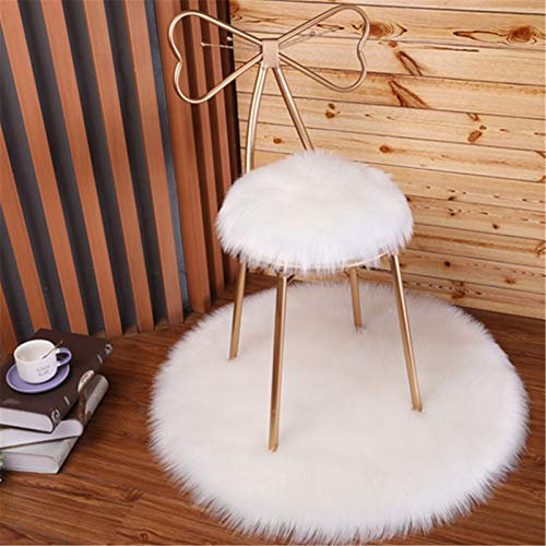SWECOMZE Runde Faux Lammfell Schaffell Teppich Kunstfell Dekofell in Super weich Teppich Longhair Fell Optik Nachahmung Wolle Bettvorleger Sofa Matte (Weiß,35 * 35cm)