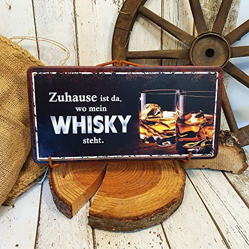 AV Andrea Verlag Großes Metallschild Blechschild - Zuhause ist da wo Mein Whisky Steht - Für Männer als Geschenk rostfrei Türschild Schild mit lustigem Spruch im Vintage Retro Look