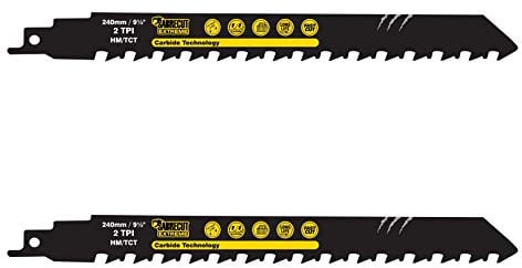 2 x SabreCut SCRS1543HM_2 Tungsten Carbide 240mm 2 TPI S1543HM Small Bricks Poroton Fibre Cement Concrete Straight Cutting Reciprocating Sabre Saw