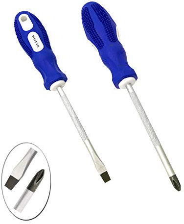 BQKKWIN Slotted & Phillips Screwdriver, 4 Cross-head & Flat Blade, 2 Pack Magnetic Screwdriver with Rubber Handle