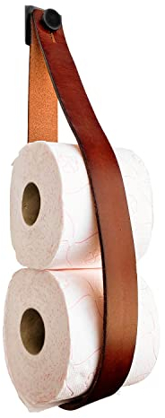 Brute Strength - Luxus Toilettenrollenhalter aus Leder - Cognac - Ersatz-Toilettenrollenhalter - Vollnarbenleder - hängend- kein Bohren - WC-Rollenhalter - Schrankrollenhalter