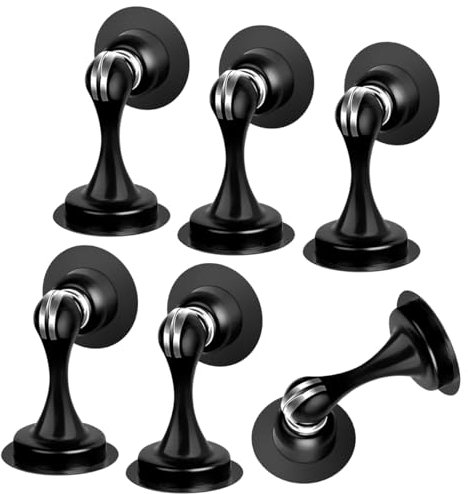 6 Pack Magnetic Door Stops, Black Door Stoppers Magnetic Door Catch Holders Stainless Steel Doorstops Wall Protector with Double-Sided Adhesive Tape No Drilling Door Holder to Keep Door Open