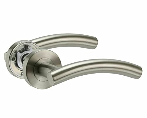 Haven Heritage Door Handle Satin Nickle Arched T Bar Lever on Rose