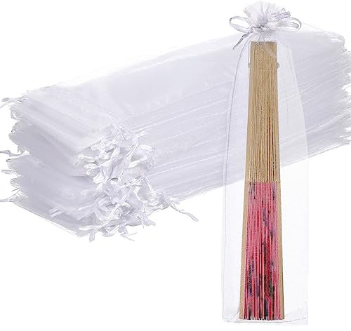 50pcs Drawstring Organza Fan Bags Folding Hand Fan Pouch Bag Bridal Dancing Props Party Wedding Favor Bags