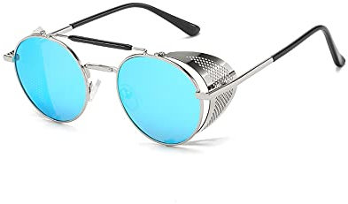 BOUACOUA Runde Sonnenbrille Retro Vintage Herren Damen Steampunk Sonnenbrille mit Metallrahmen