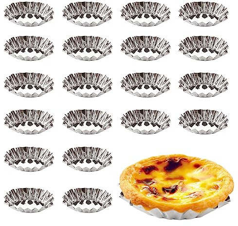 Ncheli 20pcs Cupcake Kuchen Cookie Form,Muffinbackformen Antihaft Torteletts Törtchenformen Ei Torte Form Silber Ton Edelstahl Egg Tart Mold für Pudding, Kuchen, Cupcake, Muffin