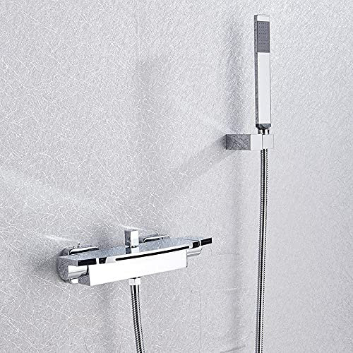 Huin Robinet de baignoire de salle de bain Mitigeur de bec cascade avec douchette Robinet de baignoire mural Robinet de baignoire Mélangeur d'eau-Chrome