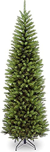 Abaseen Green Pine Pencil Slim Artificial Christmas Tree with bushy thick Branch Tips & Metal Stand (6ft (180cm))