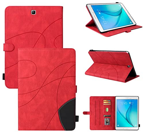 XFDSFDL® Étui pour Samsung Galaxy Tab A SM-T550 (9,7 Pouces) PU Cuir Housse Flip Coque avec Veille/Réveil Automatique et Built Stand et Magnétique Fermeture Bande Motif Protection Cas Rouge