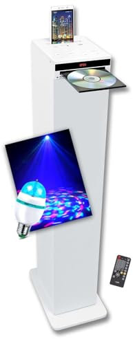 gef-roy Tour de Son Inovalley HP32-CD-W Blanche avec Lecteur CD, Bluetooth, FM et USB, 60W, télécommande, Ampoule DIAMS LED