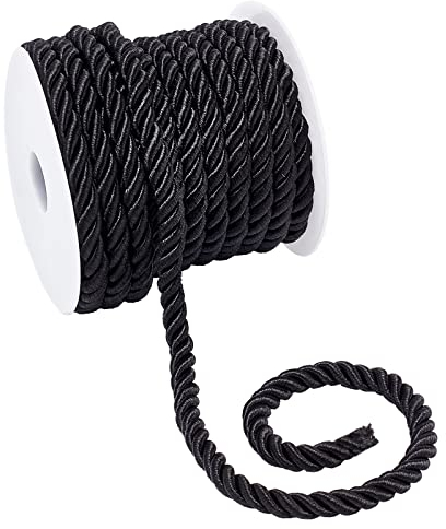 PH PandaHall Cordone Intrecciato Da 8 mm, 3 Corda Intrecciata Corda Decorativa Corda Decorativa Nera Corde di Seta Intrecciate per Fermacravatta, Tappezzeria, Honor Cord,Manici per Borse