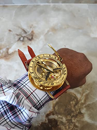 Goldener polnischer Steampunk-Handgelenk-Kompass und Sonnenuhr, nautischer Kompass, Weihnachtsgeschenk