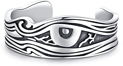 CHENGHONG Ringe für Herren Silber 925 Schwarz Ring für Männer Wikinger Auge des Horus Verstellbare Ring Men Rune Amulett Schmuck Geschenke…