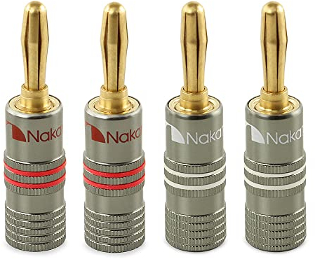 Nakamichi Serie Ultimate 24k Placcato Oro Rame Berillio-Rosso Spina A Banana 12-18 AWG 4mm Calibro per Altoparlante Amplificatore Hi-Fi Stereo Audio Connettore del Cavo 4 pezzi (2 paia)