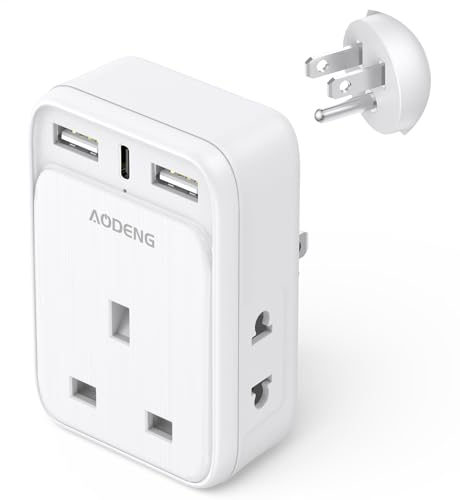 UK to US Plug Adapter, USA Travel Adapter with 2 USB-A Ports & 1 USB-C Ports(5V/3.4A) and 2 Shaver Plug Adaptor UK for Shaver/Toothbrush, US Plug Adapter for Thailand Mexico Colombia(Type B)