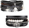 Milacolato 2Pcs Cuff Bracelet Cuir pour Femme Boho Multicouches Arbre De Vie Bracelets Manchettes Gris Brun Noir Bleu Boucle Magnétique Jonc Bangles Bijoux Cadeau pour Mère Amis