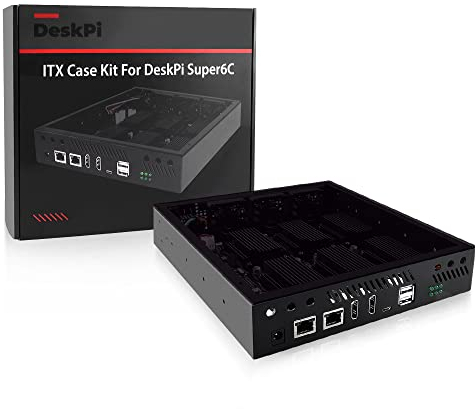 GeeekPi DeskPi ITX Case Kit for DeskPi Super6c Raspberry Pi CM5/CM4 Cluster Mini-ITX board, with 3pcs 12V Fan and 6pcs aluminum heatsink cooler for Raspberry Pi Compute Module 4