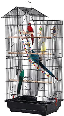 YRHome Großer Vogelvoliere Vogelkäfig Vogelhaus 46x35.5x99cm Papageienkäfig Metall Nymphensittiche Käfigspielzeug Voliere Käfig Tierkäfig mit Holzstangen, Spielzeug,Treppe, Futternapf