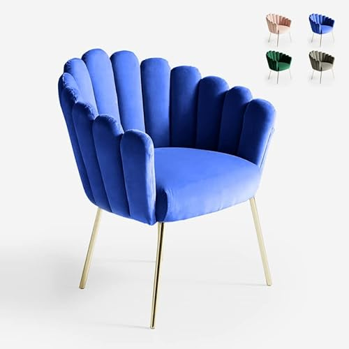 Produce Shop Samt Sessel in modernem Design vergoldete Beine Calicis - Blau