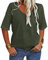 Tankaneo Camiseta de manga corta para mujer, cuello de pico, informal, suelta, básica, verano, media manga, túnica de gran tamaño, verde oscuro, M