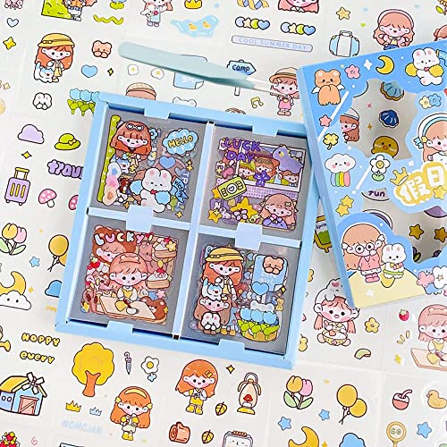 TXErfolg Pegatinas Kawaii Lindo 100Hojas Animados Kawaii Niña Sticker con Pinzas PET Adhesivo Kawaii Stickers para Scrapbooking DIY Cuaderno Calendarios