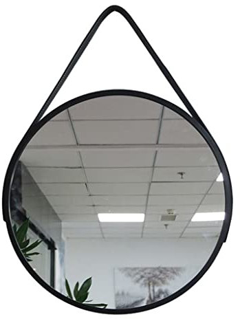 BECEFF Runder Spiegel In Schwarz, Runder Spiegel for Die Wanddekoration Mit Dekorativem Lederband for Aufhängen, Großer Runder Spiegel for Eingangsbereich, Badezimmer Und Schlafzimmer (Size : 60cm)