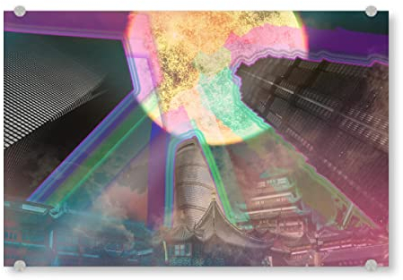 artboxONE Acrylglasbild 60x40 cm Abstrakt The Sky is not The Limit - Bild Skyline bunt Digitale Collage
