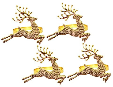 ABOOFAN Tischserviettenringe 4 Stück Serviettenringe Weihnachtsgeschirr Elch-Serviettenringe Serviettenschnallen Elch-Serviettenhalter Legierung Stoffring Metall Goldene Partybevorzugung