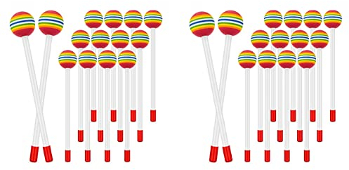 biyan 28 Stück Lollipop Drum Mallet Sticks Round Rainbow Hammer Percussion Sticks Kunststoff Drumsticks Kinderhammer