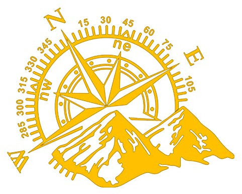 Adesivo con bussola, adesivo in montagna, bussola per navigazione, per cofano, carrozzeria, porta laterale, universale, in PVC, per camper, SUV, roulotte, rosa dei vento, 40 cm x 32 cm
